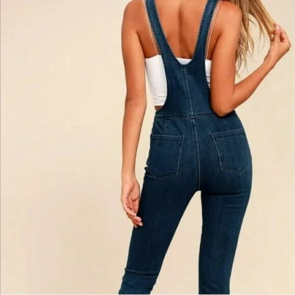 Free People Jax Blue Denim Jean Jumpsuit Skinny Zipper Front Overalls.  SZ XS - Picture 4 of 6